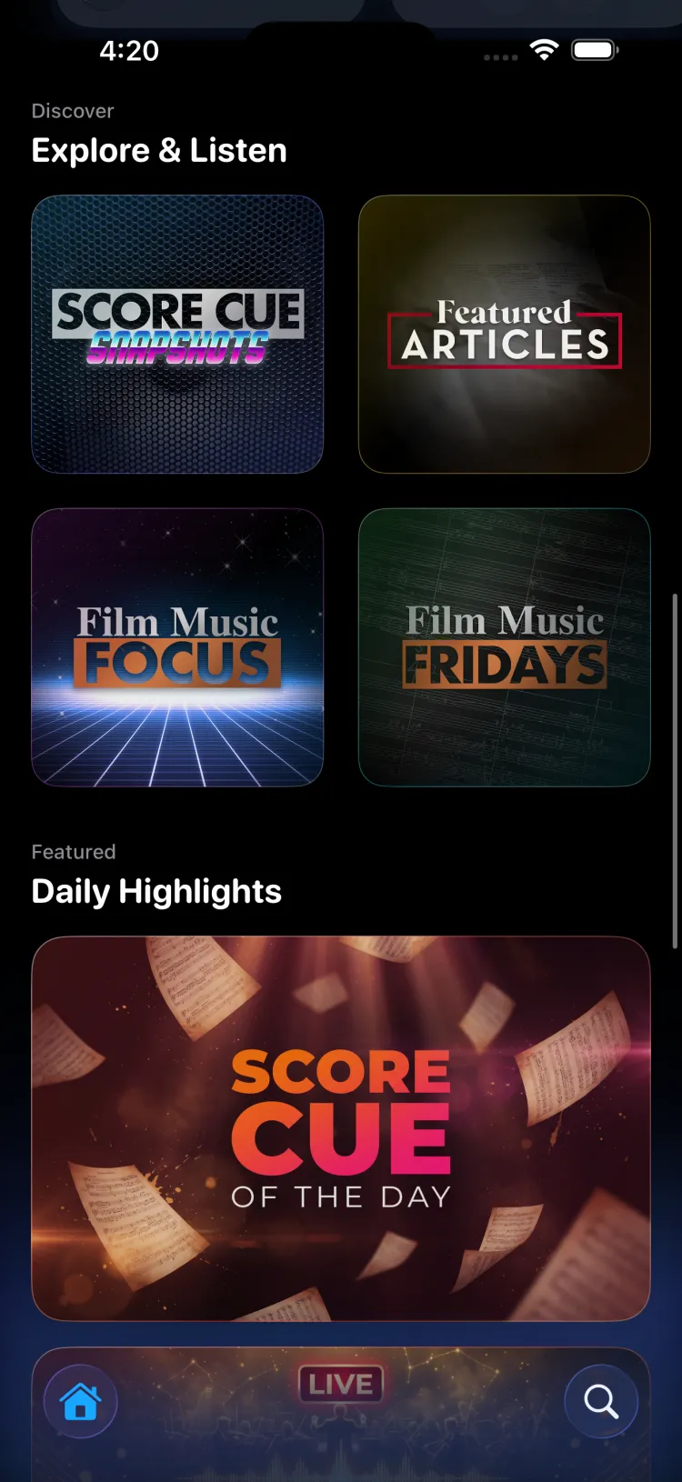 Explore screen